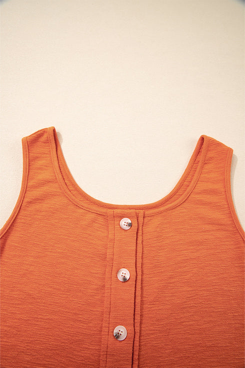 Grapefruit Orange U Neck Button Front Sleeveless Romper